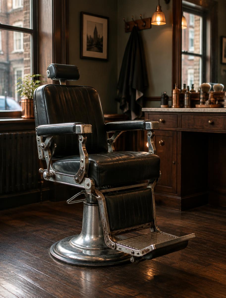 Vintage black leather barber chair