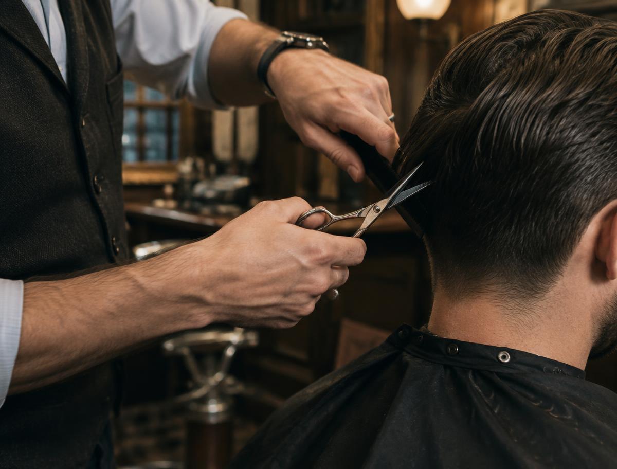 Close view of a scissor haircut