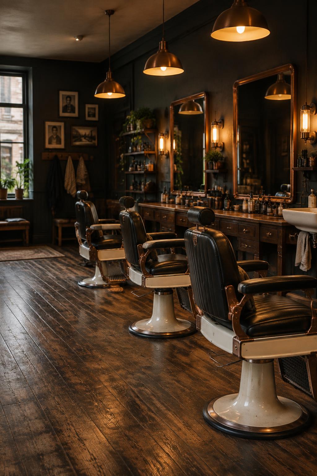Three barber chairs inside Harlow & Finch